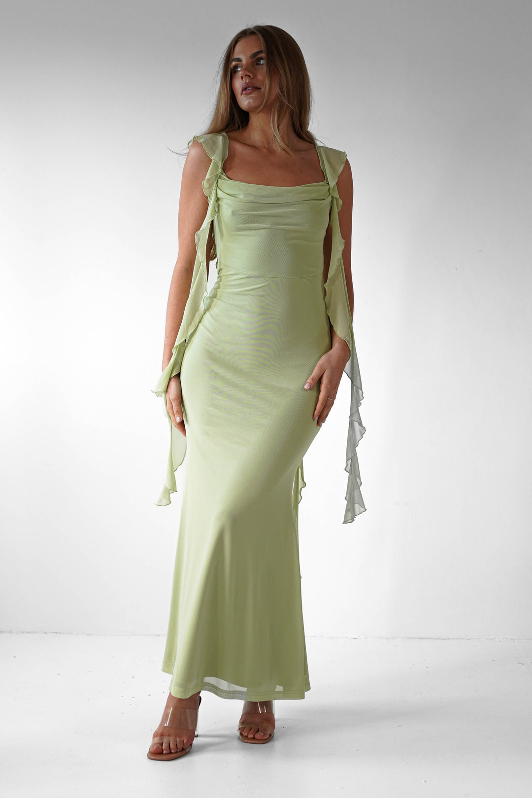 Salma Elegantes Sutton Rüschenkleid für Damen mit eckigem Ausschnitt
