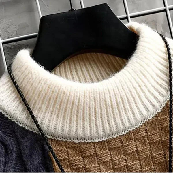 Alice | Eleganter Patchwork-Pullover für Damen mit Rundhalsausschnitt