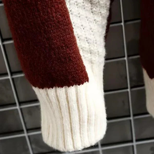 Alice | Eleganter Patchwork-Pullover für Damen mit Rundhalsausschnitt