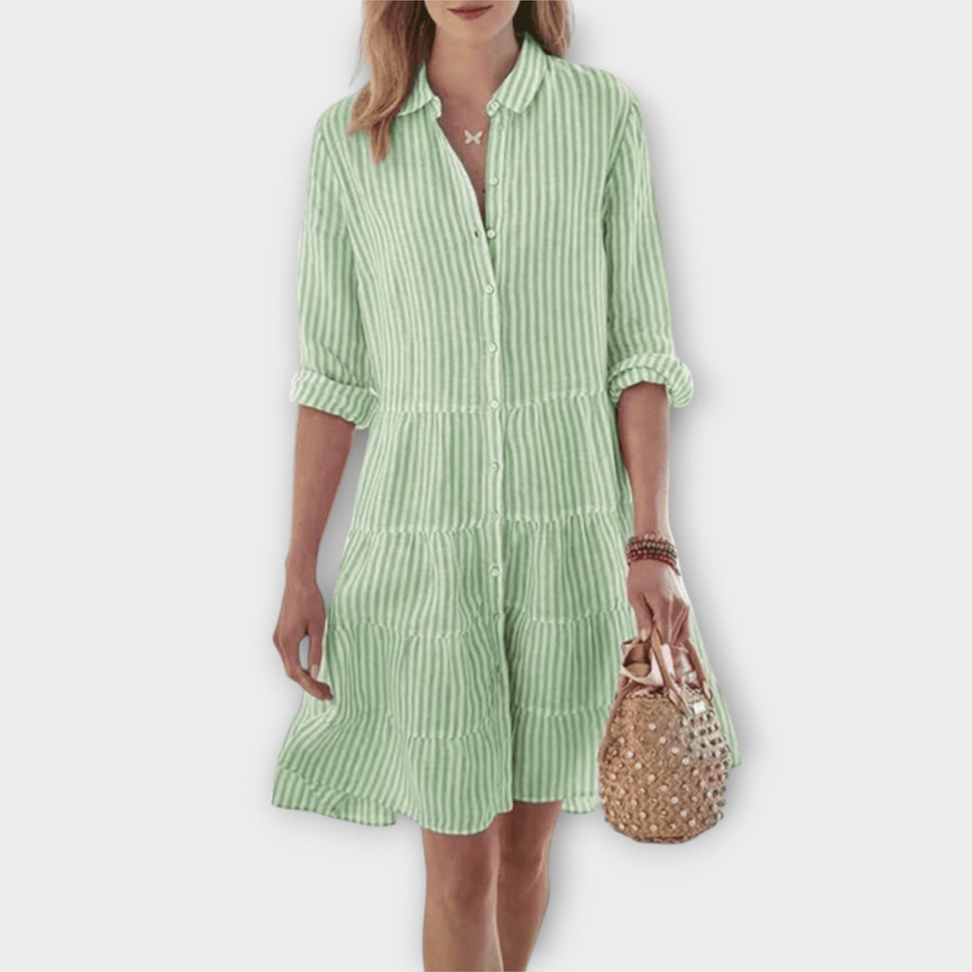 Nadie | Gestreiftes Luftiges Midikleid für Damen mit Streifen und V-Ausschnitt