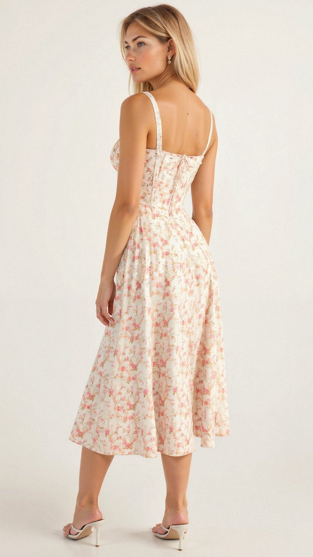 Kiana | Taillenkleid für Damen mit Blumenmuster und eckigem Ausschnitt