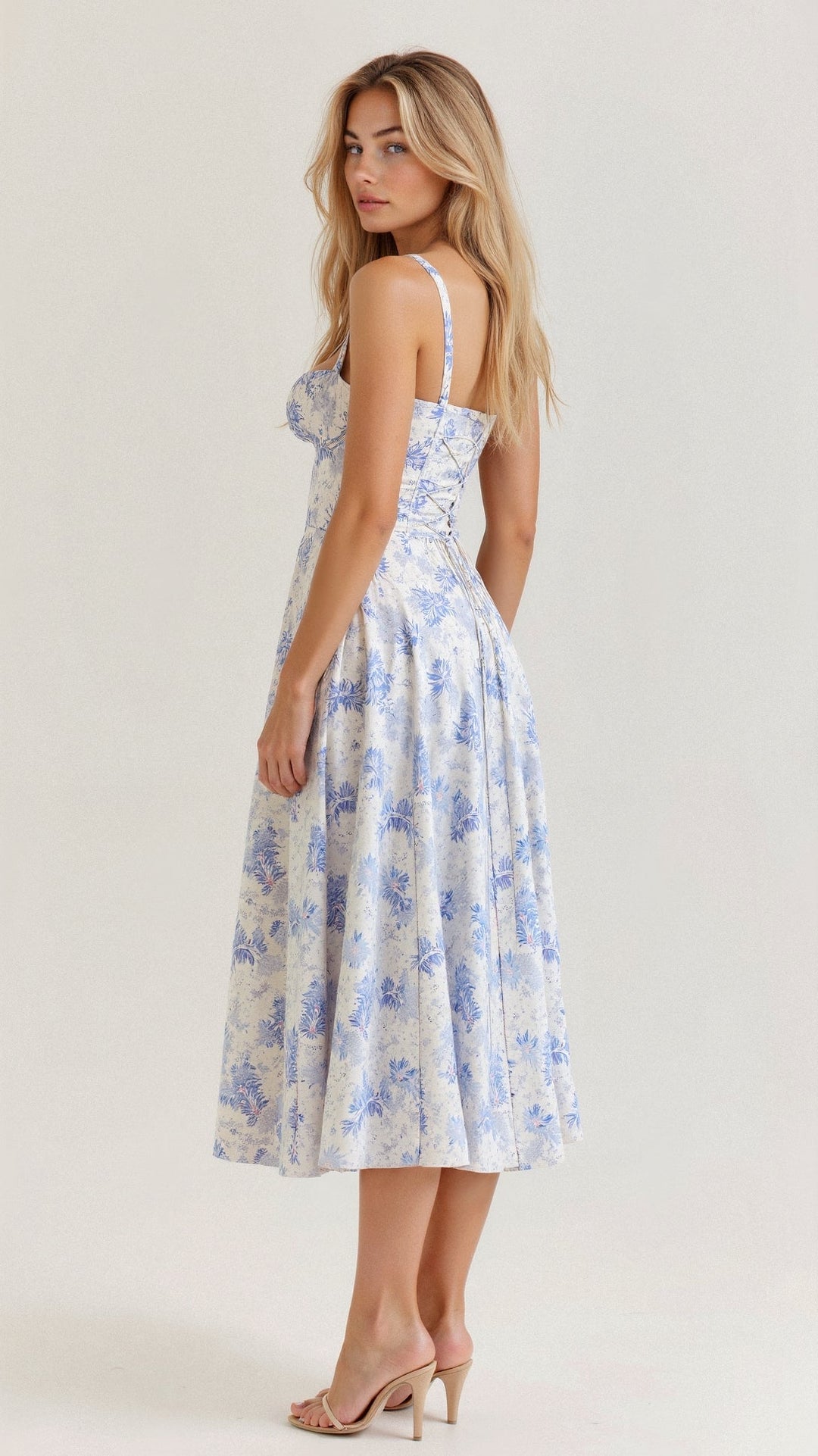 Kiana | Taillenkleid für Damen mit Blumenmuster und eckigem Ausschnitt