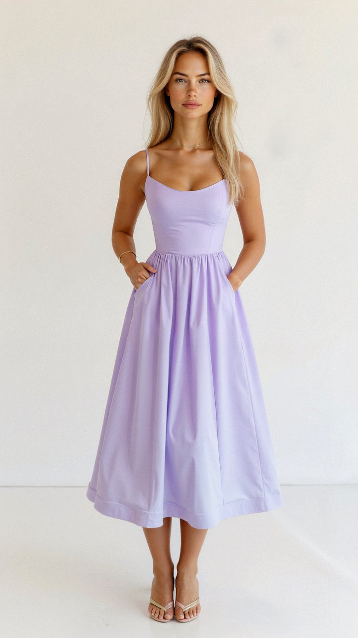 Rose | Stilvolles ärmelloses Midikleid für Damen mit eckigem Ausschnitt