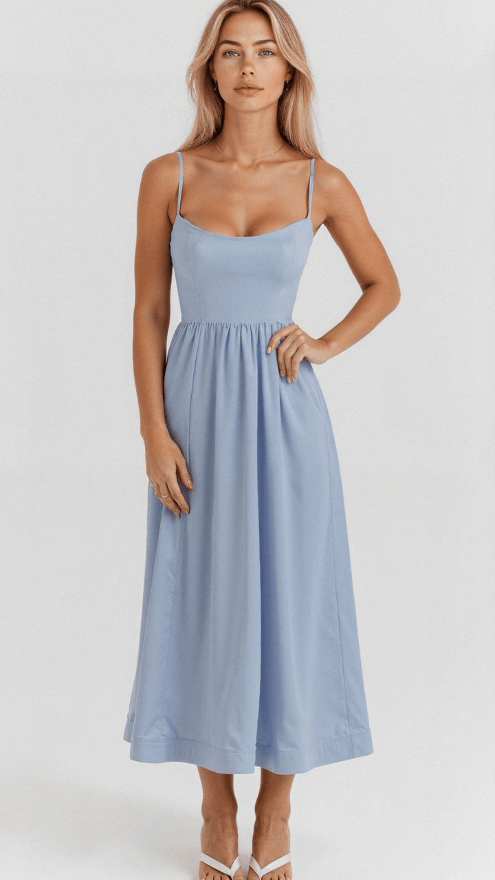 Rose | Stilvolles ärmelloses Midikleid für Damen mit eckigem Ausschnitt