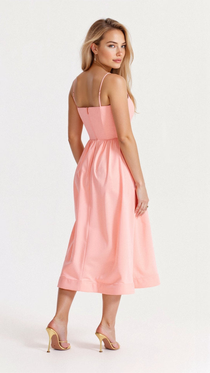 Rose | Stilvolles ärmelloses Midikleid für Damen mit eckigem Ausschnitt