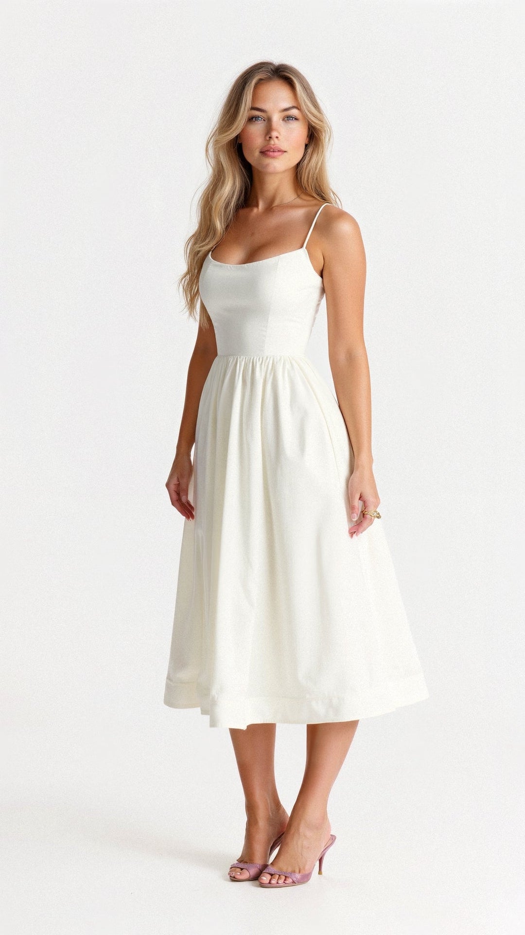 Rose | Stilvolles ärmelloses Midikleid für Damen mit eckigem Ausschnitt
