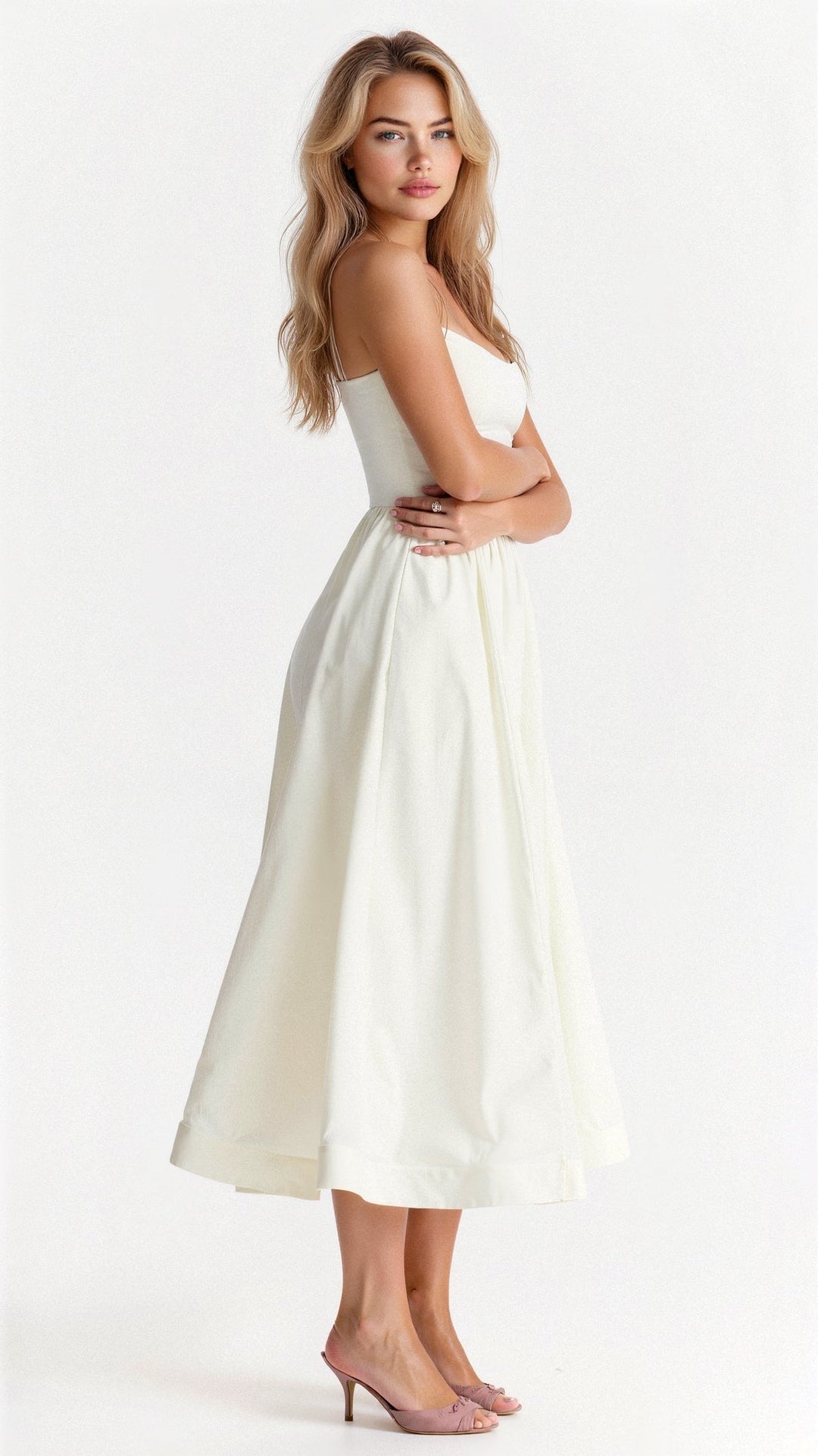 Rose | Stilvolles ärmelloses Midikleid für Damen mit eckigem Ausschnitt
