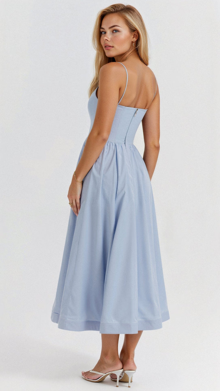 Rose | Stilvolles ärmelloses Midikleid für Damen mit eckigem Ausschnitt