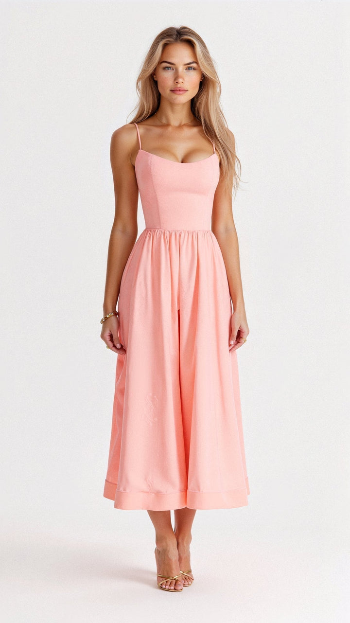 Rose | Stilvolles ärmelloses Midikleid für Damen mit eckigem Ausschnitt