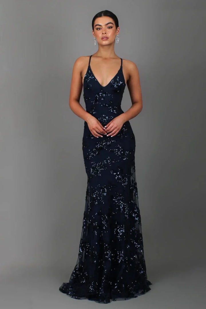 Natashia | Elegantes bodenlanges Abendkleid für Damen mit Paillettenakzenten