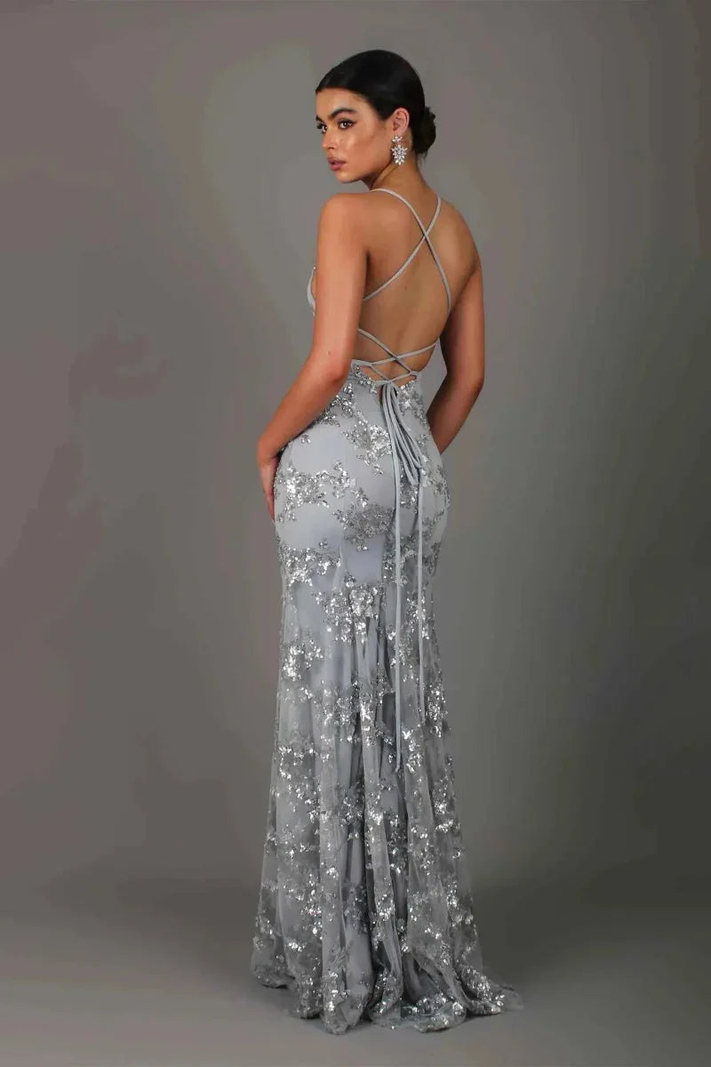 Natashia | Elegantes bodenlanges Abendkleid für Damen mit Paillettenakzenten