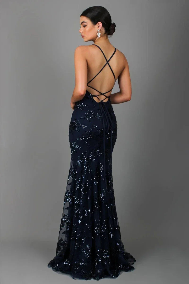 Natashia | Elegantes bodenlanges Abendkleid für Damen mit Paillettenakzenten