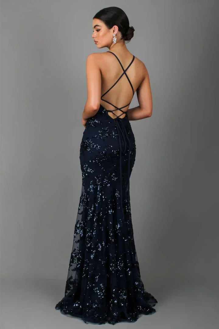 Natashia | Elegantes bodenlanges Abendkleid für Damen mit Paillettenakzenten
