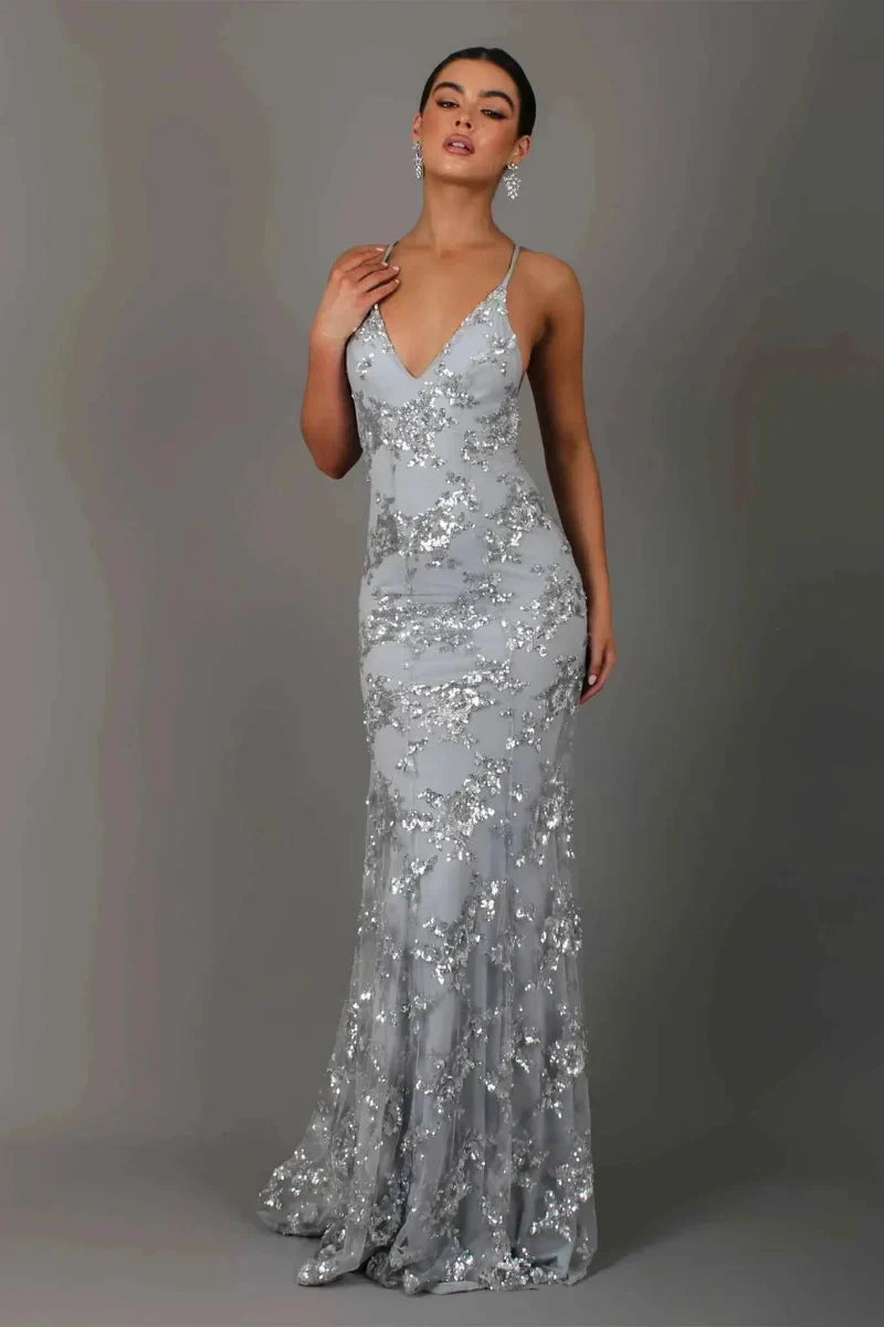 Natashia | Elegantes bodenlanges Abendkleid für Damen mit Paillettenakzenten