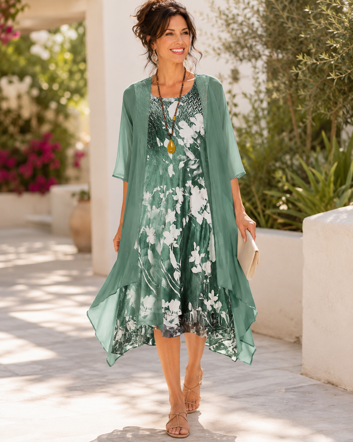 Mila | Damen Midikleid mit Blumenmuster und quadratischem Ausschnitt