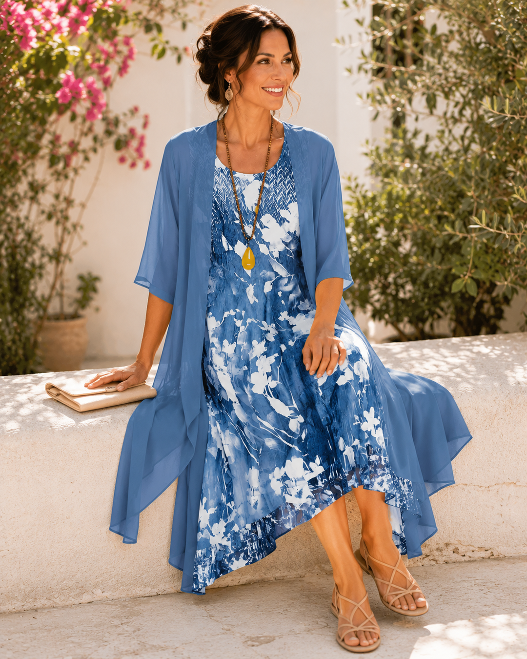 Mila | Damen Midikleid mit Blumenmuster und quadratischem Ausschnitt