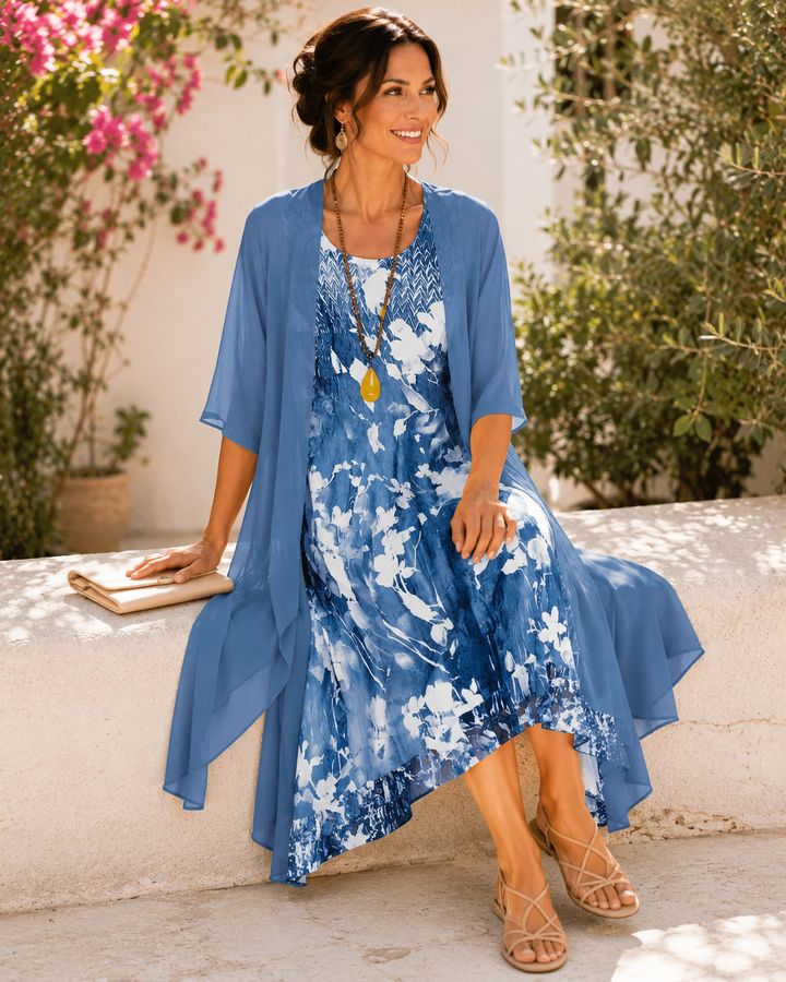 Mila | Damen Midikleid mit Blumenmuster und quadratischem Ausschnitt