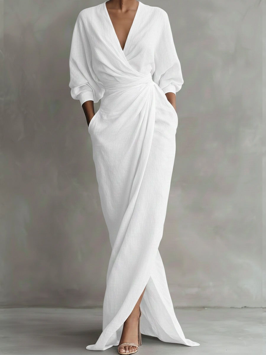 Avalonni | Schickes Eleganzkleid für Damen mit V-Ausschnitt und 3/4-Ärmeln