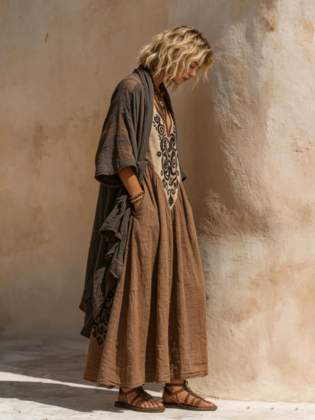 Entspanntes Bohemian Zweiteiler-Outfit für Damen mit Blumenmuster