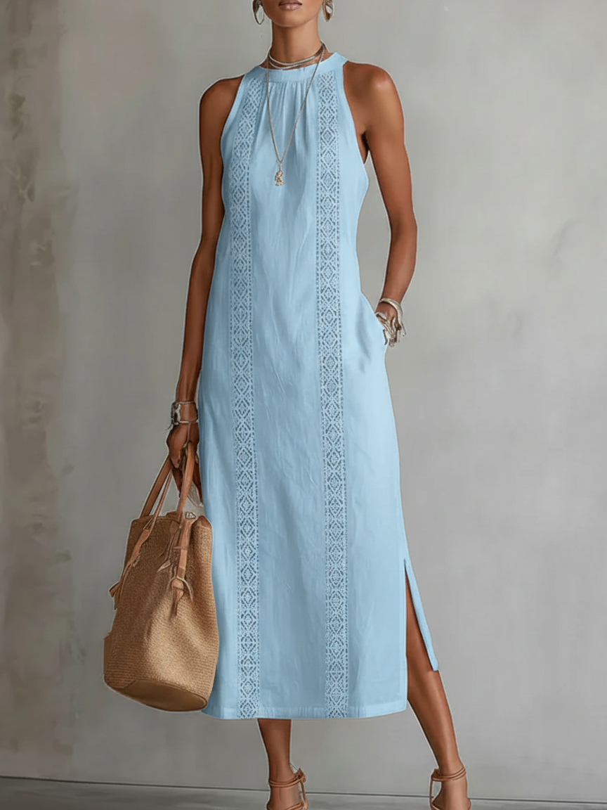Jimena | Midi-Kleid für Damen mit stylischem Mao-Kragen