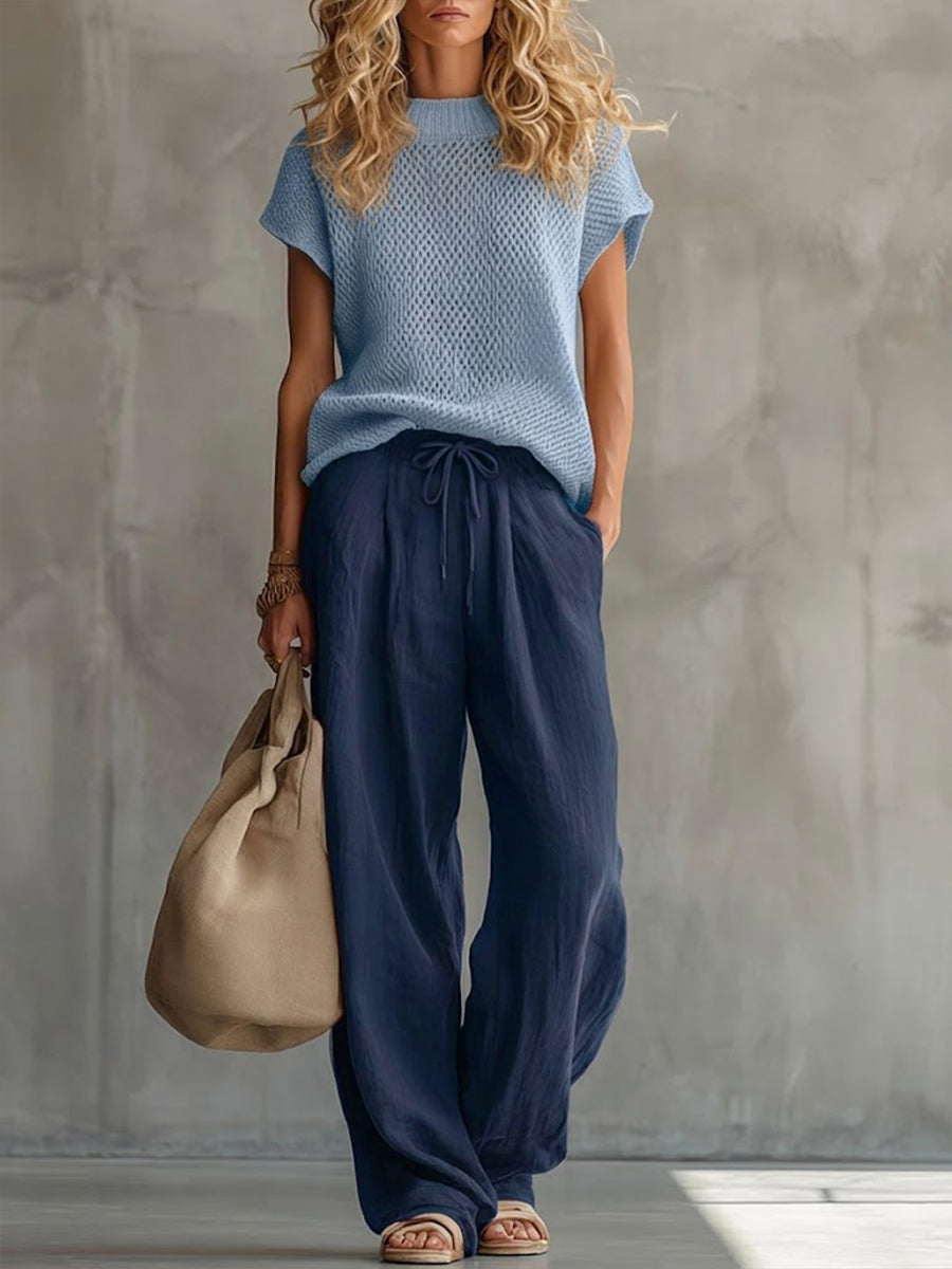 Damen Zweiteiler mit Bindegürtel und Taschen