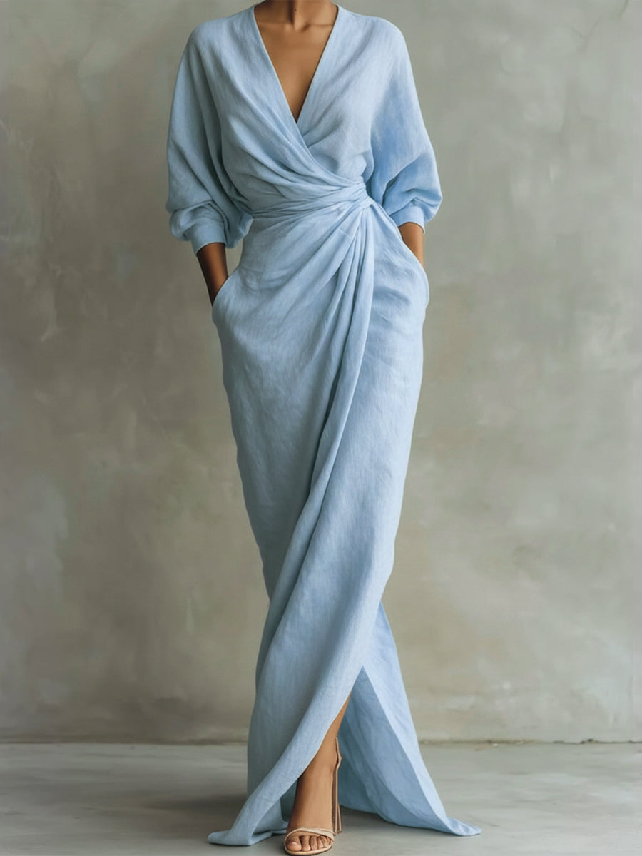 Avalonni | Schickes Eleganzkleid für Damen mit V-Ausschnitt und 3/4-Ärmeln
