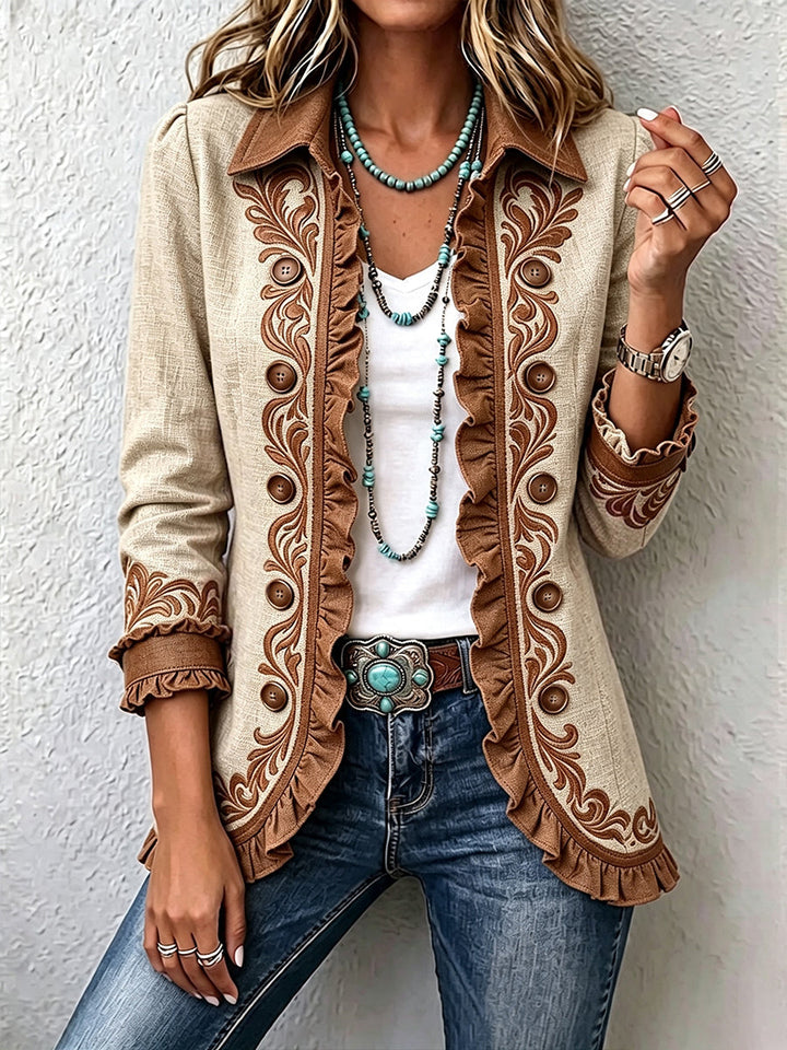 Damen Rüschenjacke mit Knöpfen, Langarm