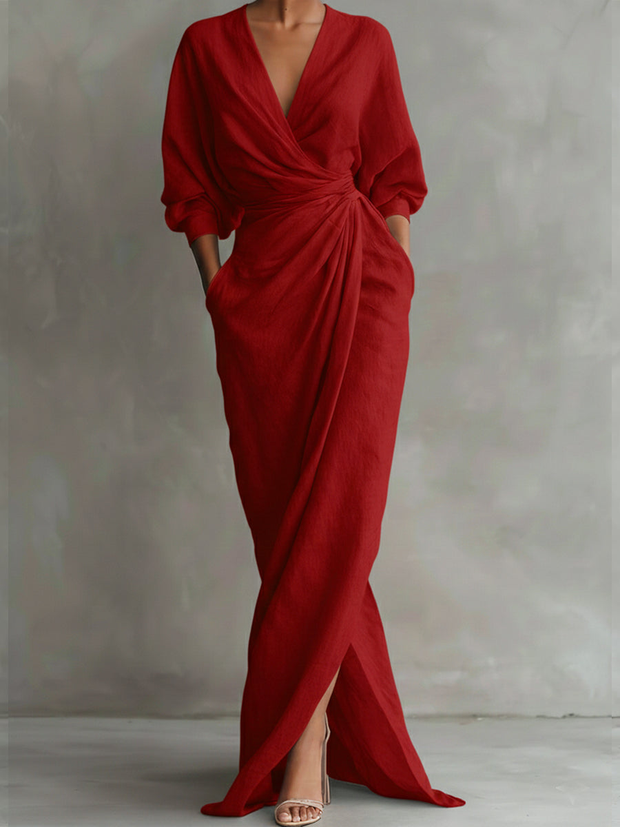 Avalonni | Schickes Eleganzkleid für Damen mit V-Ausschnitt und 3/4-Ärmeln