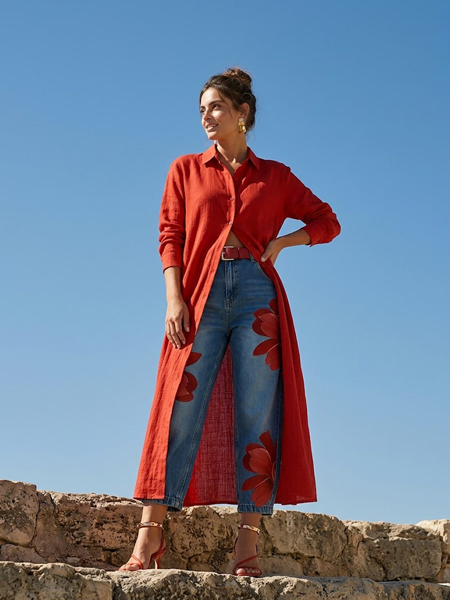 Sophia | Elegante Blumenhose für Damen mit weiter Passform und mittlerem Bund