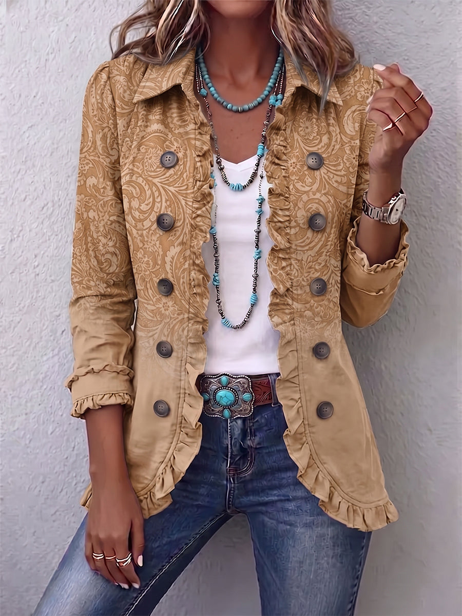 Damen Rüschenjacke mit Knöpfen, Langarm