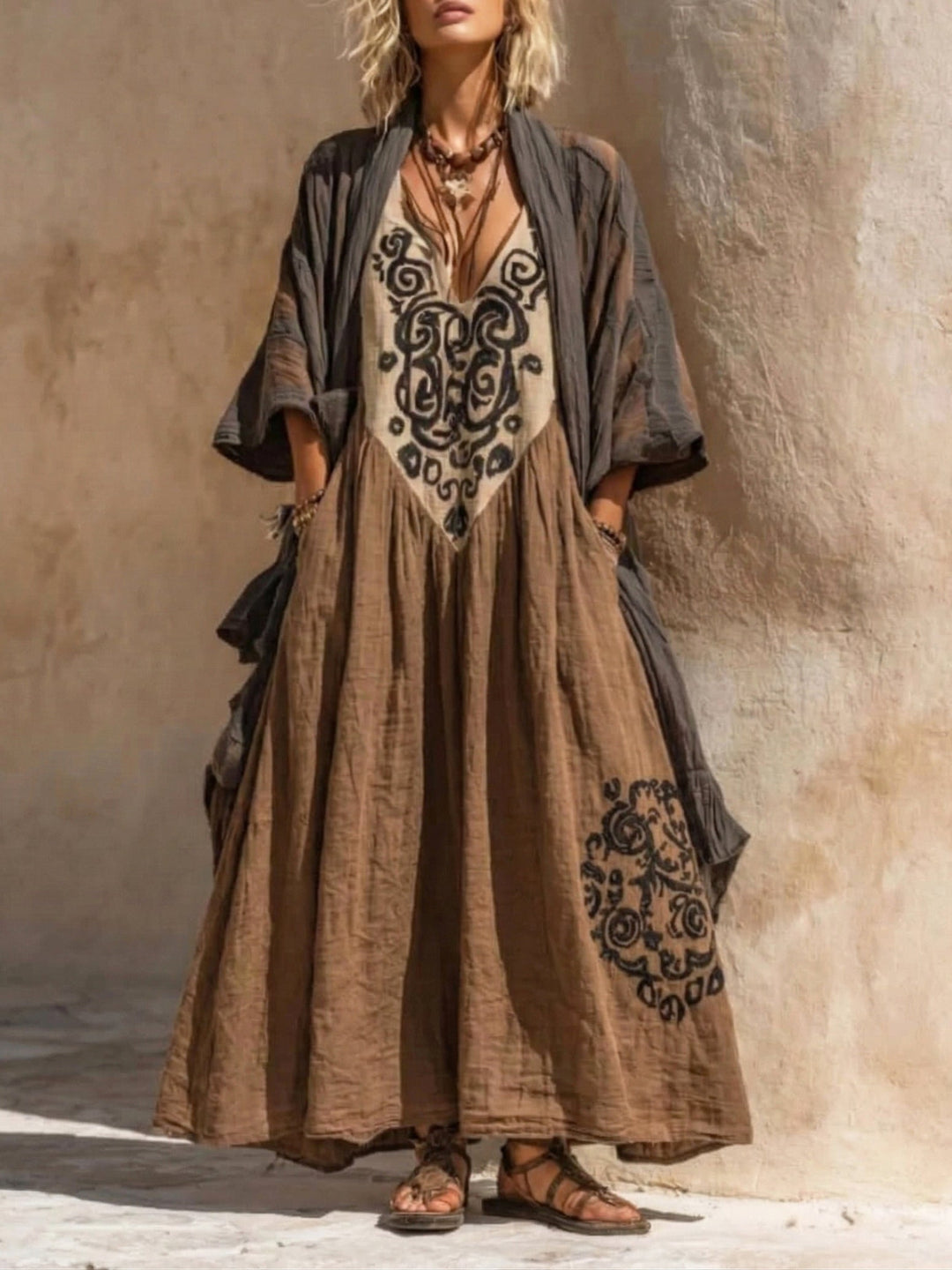 Entspanntes Bohemian Zweiteiler-Outfit für Damen mit Blumenmuster