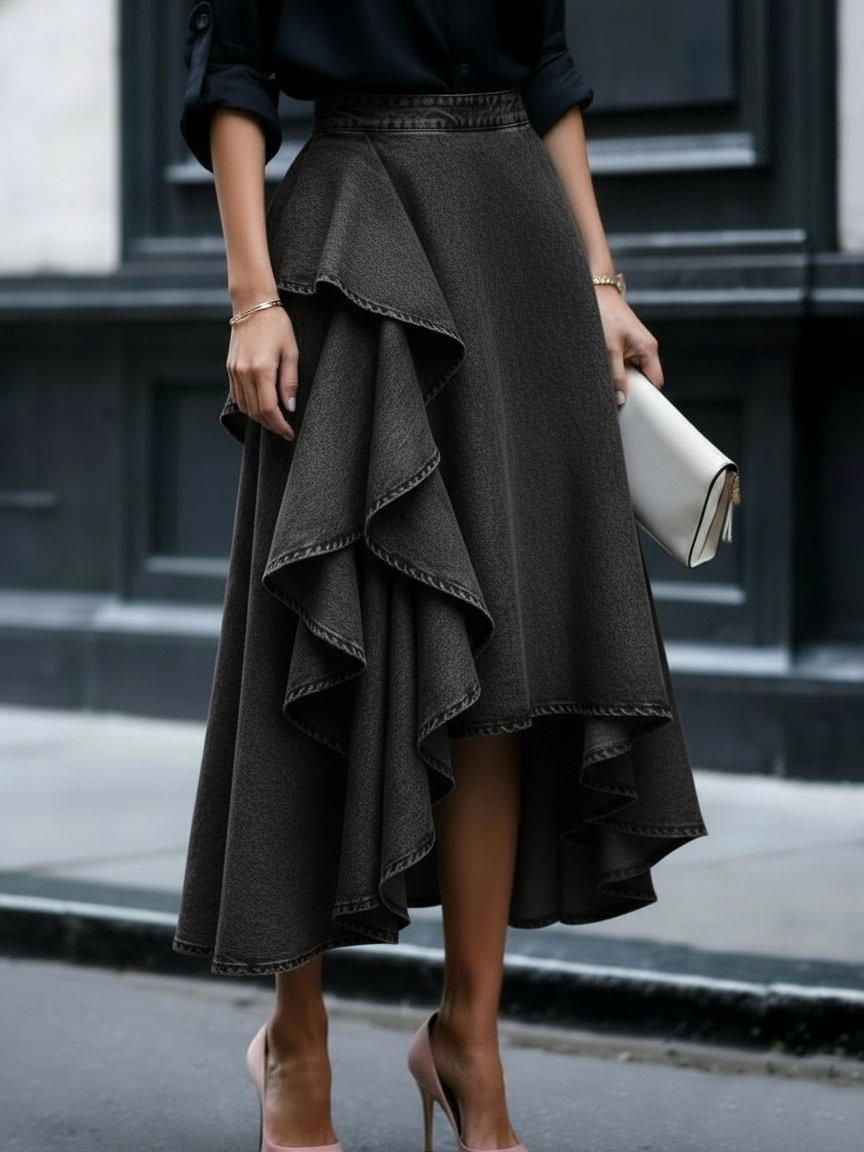 Schicke lässige mehrlagige Rüschdenim-Rock für Damen