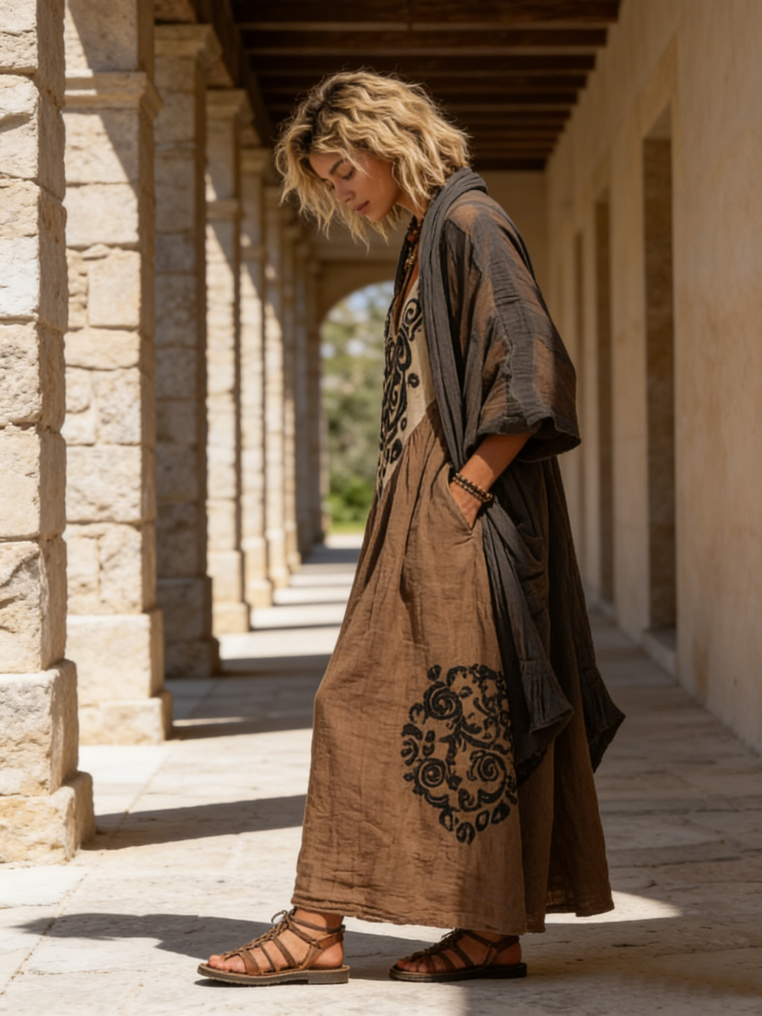 Entspanntes Bohemian Zweiteiler-Outfit für Damen mit Blumenmuster