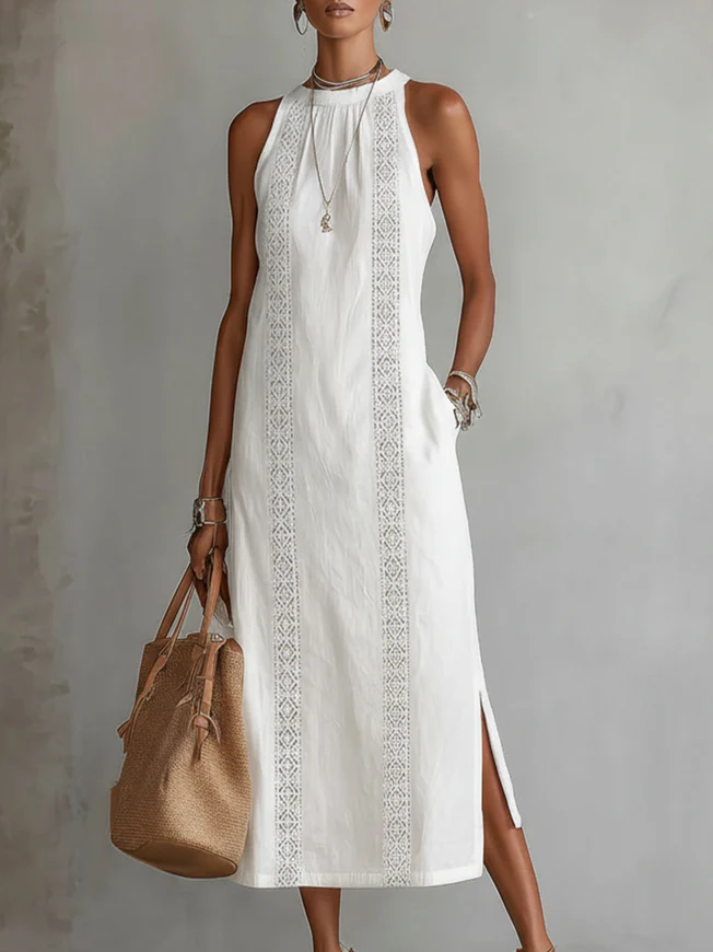 Jimena | Midi-Kleid für Damen mit stylischem Mao-Kragen