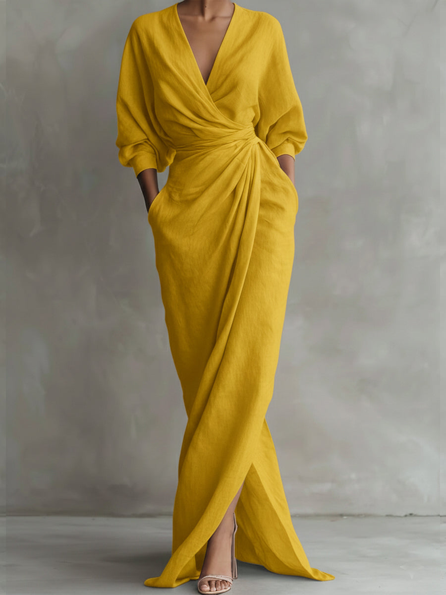 Avalonni | Schickes Eleganzkleid für Damen mit V-Ausschnitt und 3/4-Ärmeln