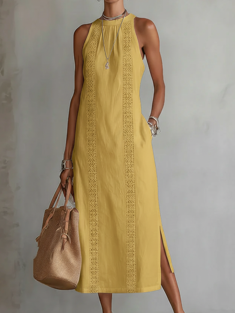 Jimena | Midi-Kleid für Damen mit stylischem Mao-Kragen