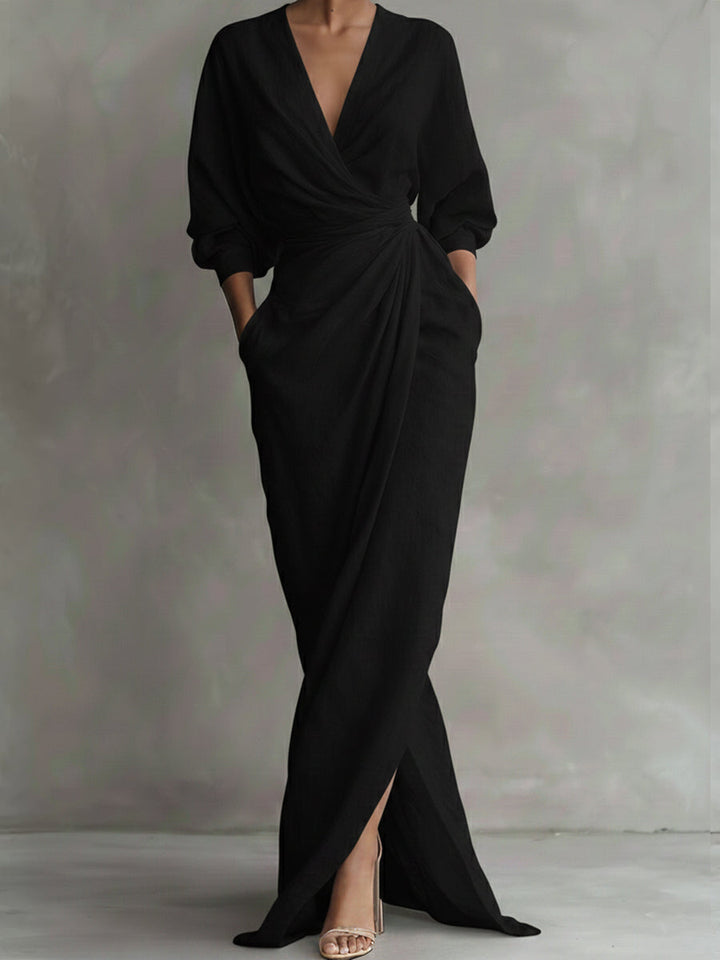 Avalonni | Schickes Eleganzkleid für Damen mit V-Ausschnitt und 3/4-Ärmeln