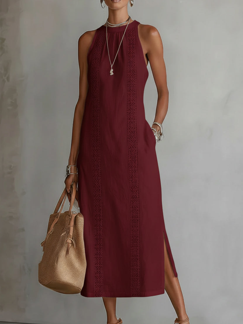 Jimena | Midi-Kleid für Damen mit stylischem Mao-Kragen