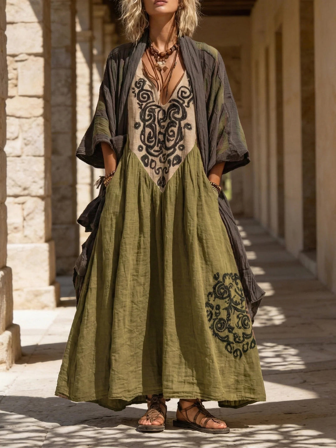 Entspanntes Bohemian Zweiteiler-Outfit für Damen mit Blumenmuster