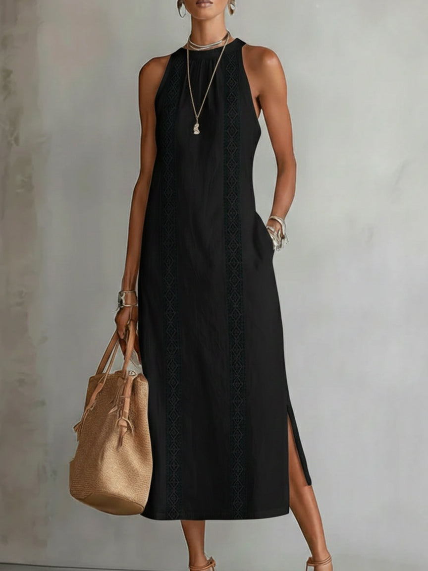 Jimena | Midi-Kleid für Damen mit stylischem Mao-Kragen