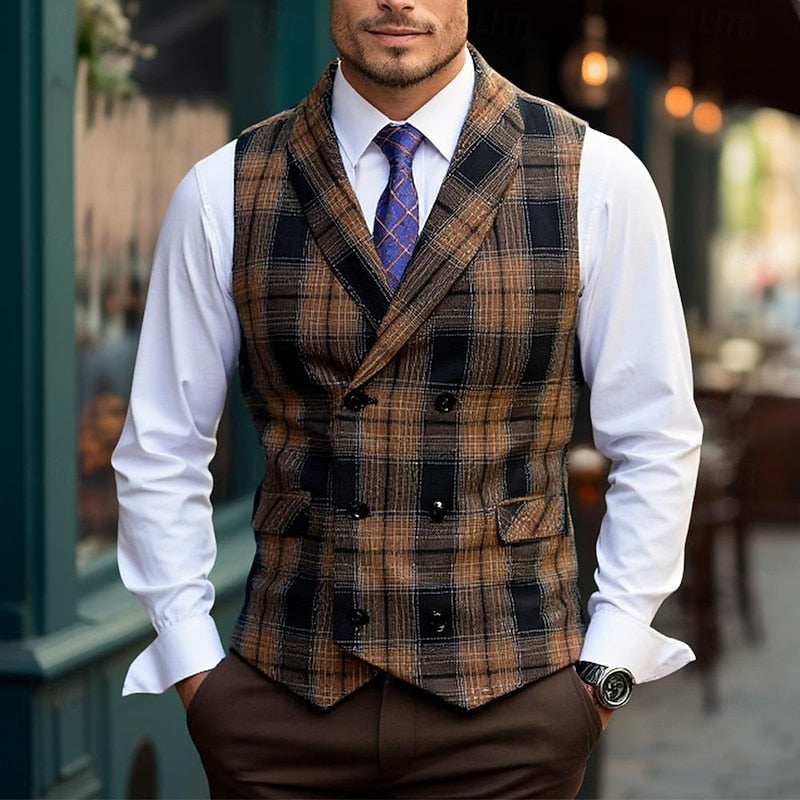 Liam | Herren Karo-Weste mit Taschen und Knöpfen