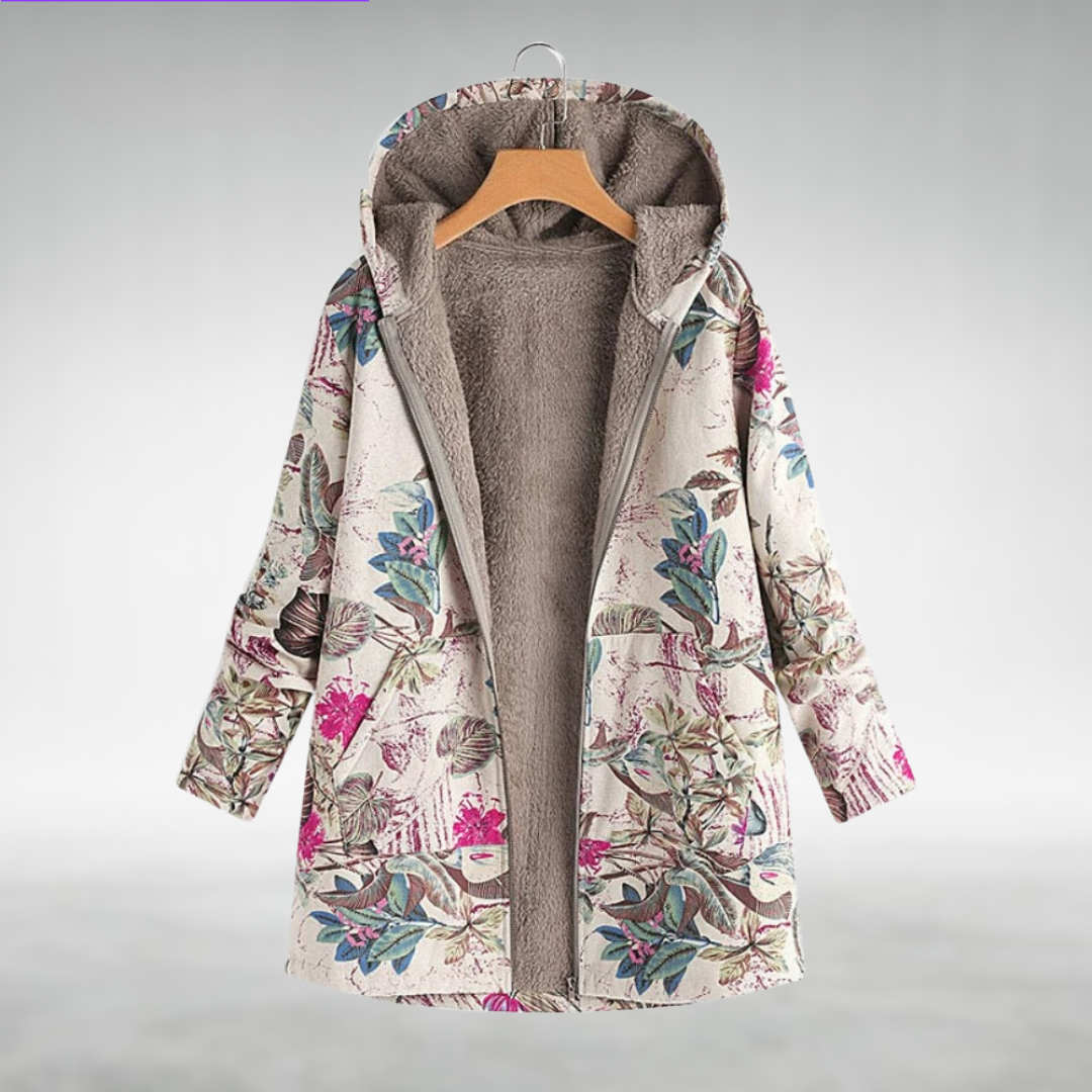 Sofia | Stylische Jacke für Damen mit Blumenmuster und Kapuze