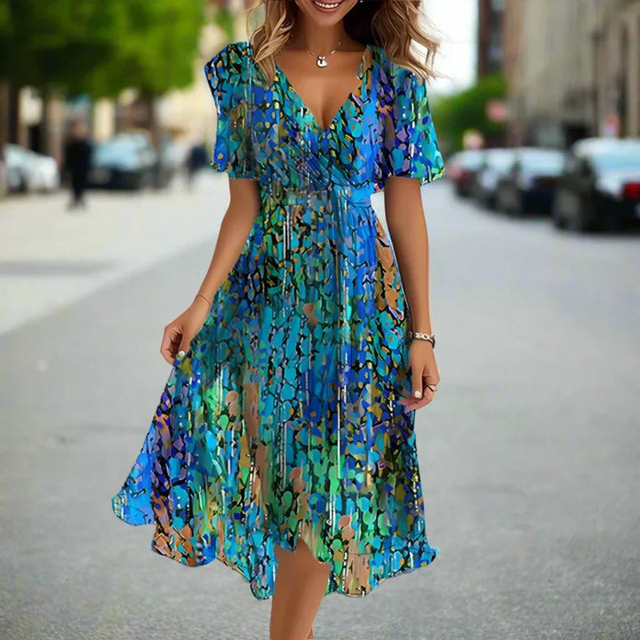 Elvira | Bedrucktes Sommerkleid mit langen Ärmeln
