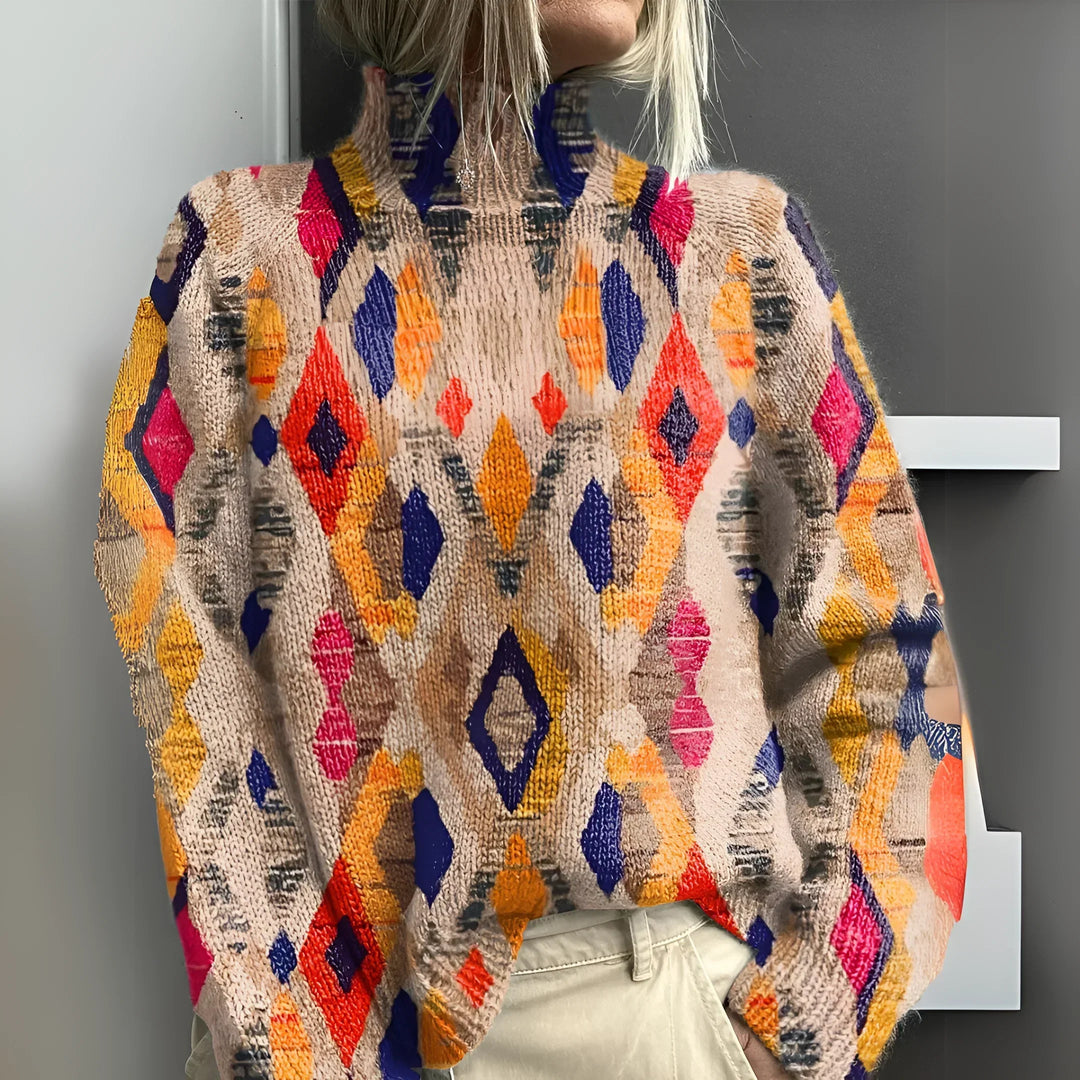 Fenna | Strickpullover für Damen mit geometrischem Rautenmuster