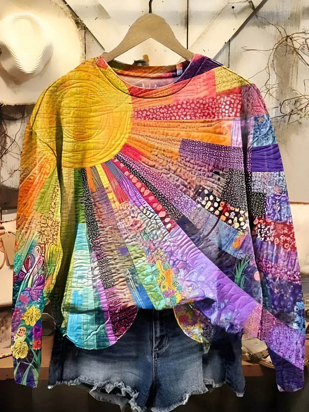 Quirine | Bunte Sonnen-Collage Sweatshirt für Damen mit Rundhalsausschnitt