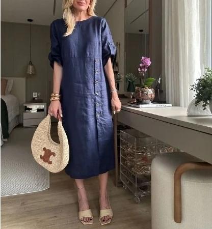 Chiara | Midi-Kleid für Damen mit Rundhalsausschnitt und kurzen Ärmeln