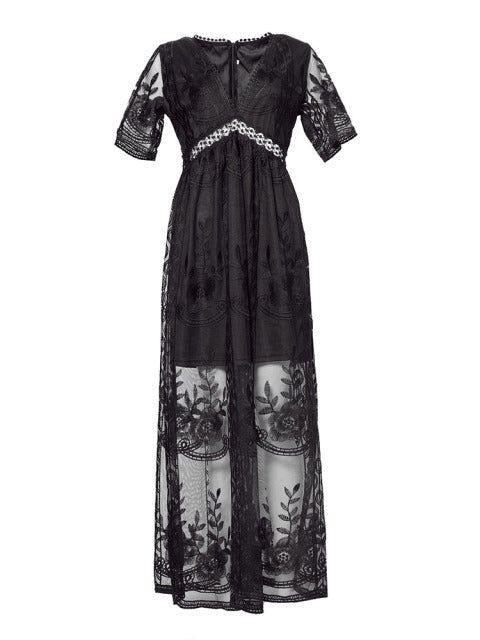 Amélie | Elegantes Boho-Maxikleid für Damen mit V-Ausschnitt und kurzen Ärmeln