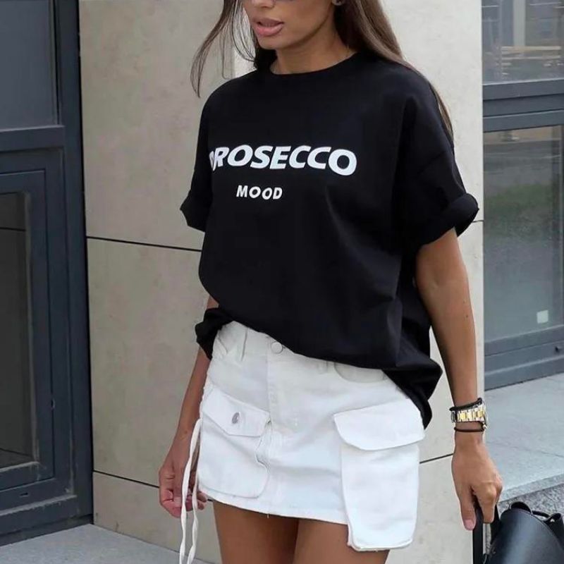 Mood | The Prosecco T-Shirt für Damen mit Rundhalsausschnitt und kurzen Ärmeln
