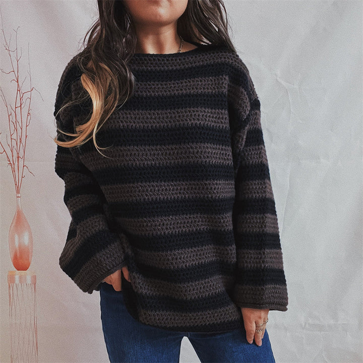 Damen Pullover mit Rundhalsausschnitt und langen Ärmeln, gestreift