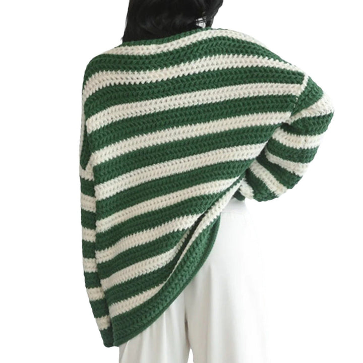 Damen Pullover mit Rundhalsausschnitt und langen Ärmeln, gestreift